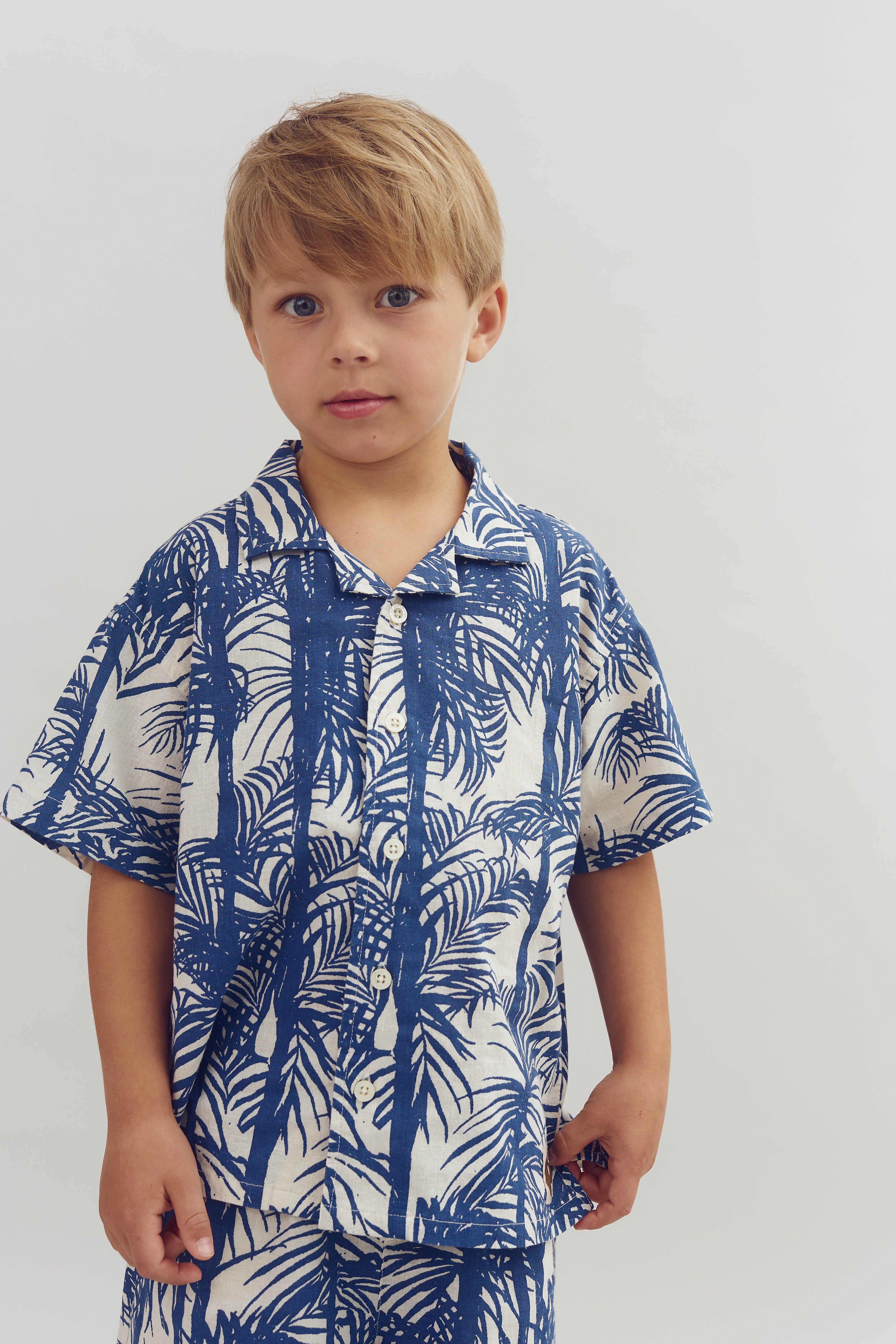 Linen Tropical Shirt - Blue | 100110 Mateo