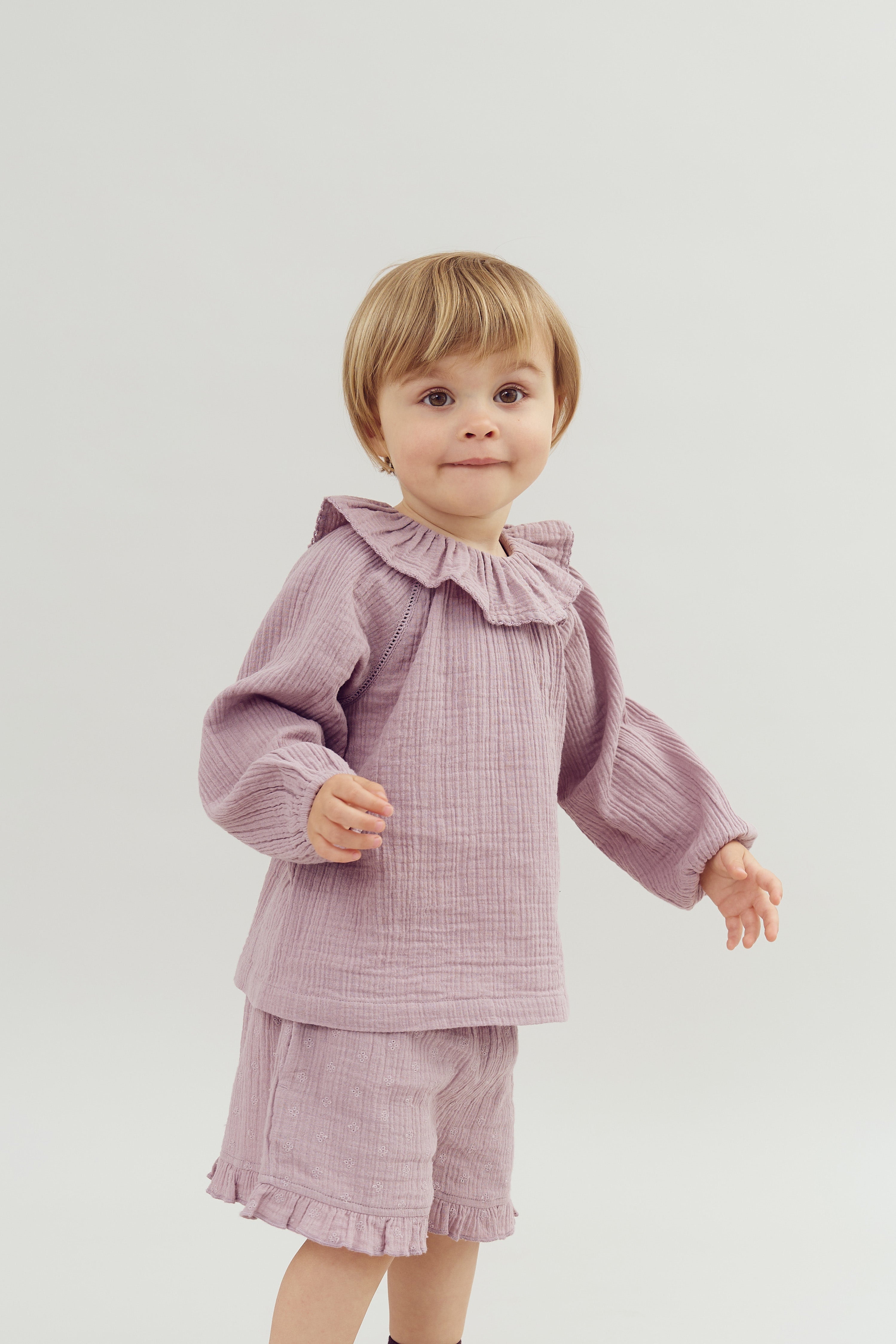 Muslin Shorts with Embroidery - Purple | 100246 Ella