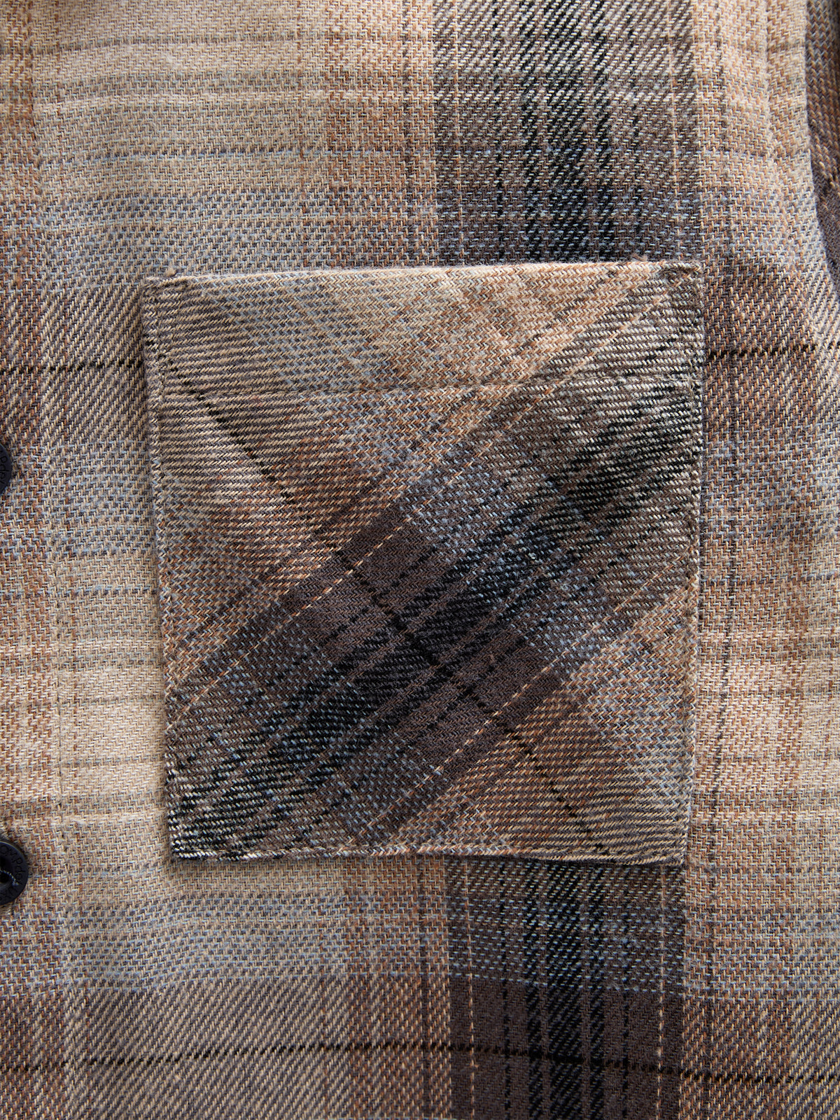 Checked Flannel Shirt with Rib Cuff - Kids - Brown Navy Check | 100529 Henry