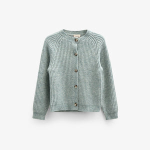 unisex Wool Mix Cardigan - Kids - Green Melange | 100747 Cork