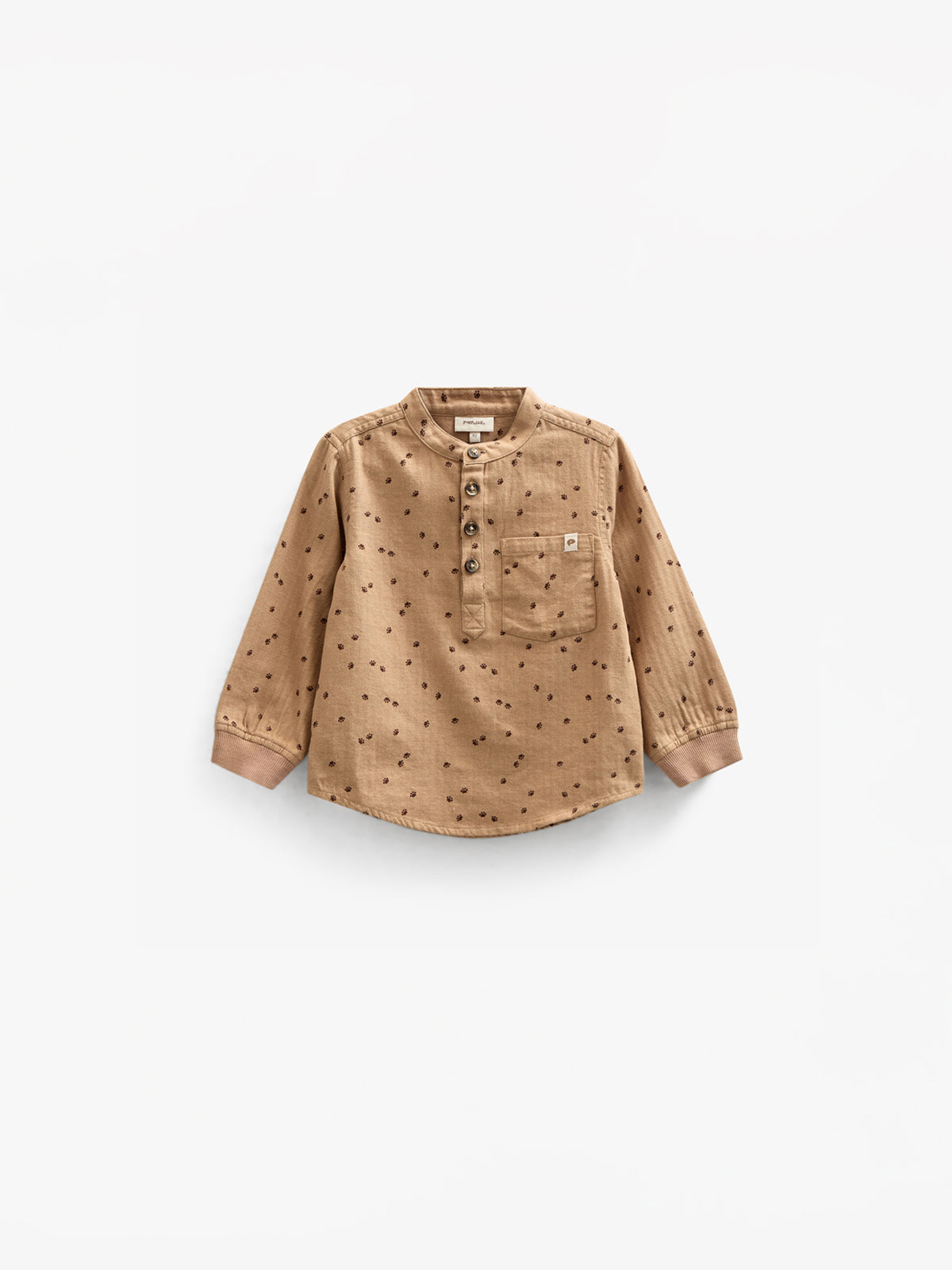 Herringbone Woven Cotton Shirt w/ Print - Kids - Light Brown | 100760 Edward