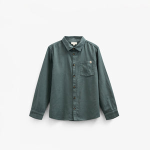 Herringbone Woven Cotton Shirt - Tween - Dark Dusty Green | 100805 Edward