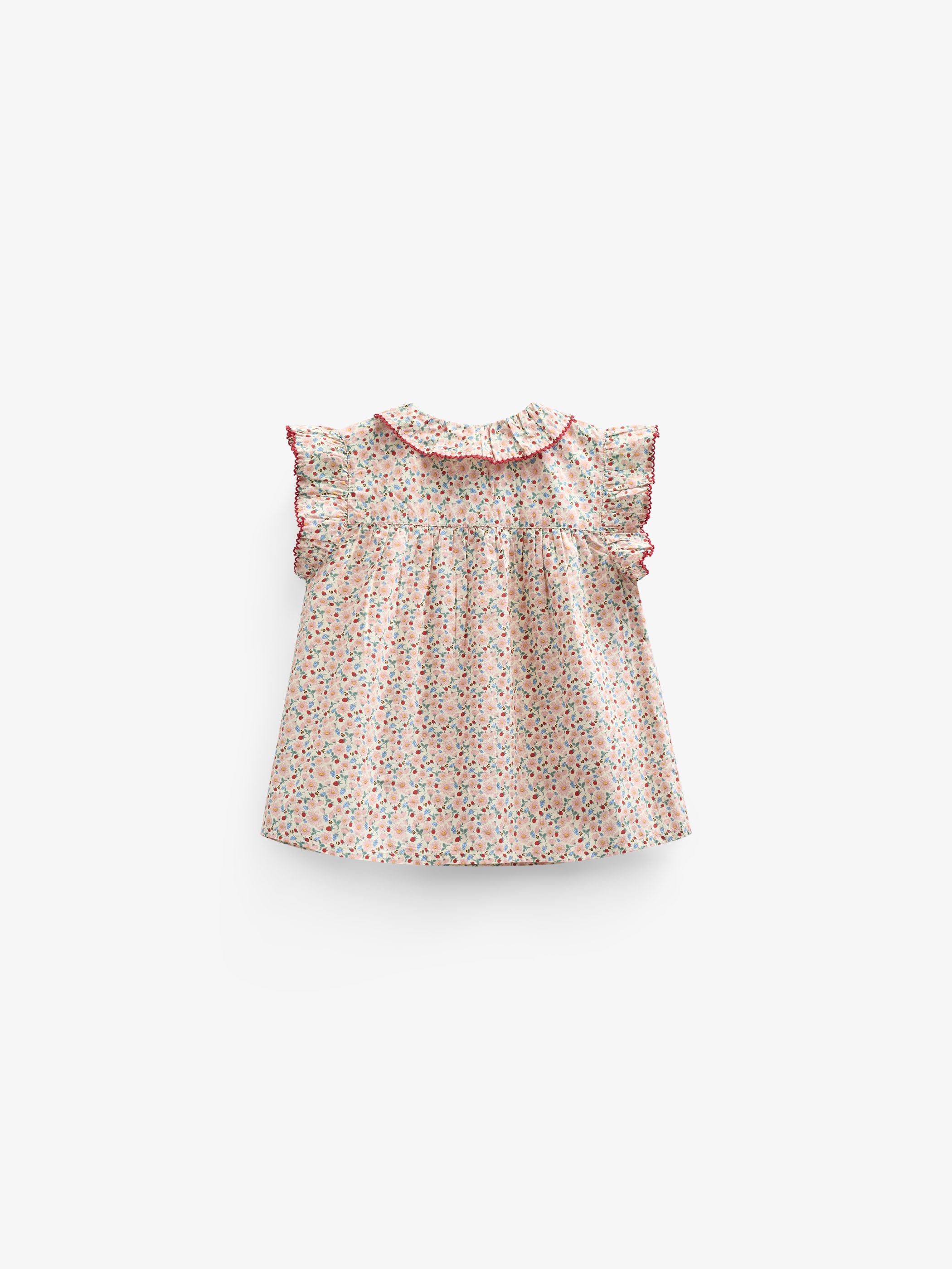 Flower Printed Poplin Frill Top - Kids - Rose | 100948 Poppy
