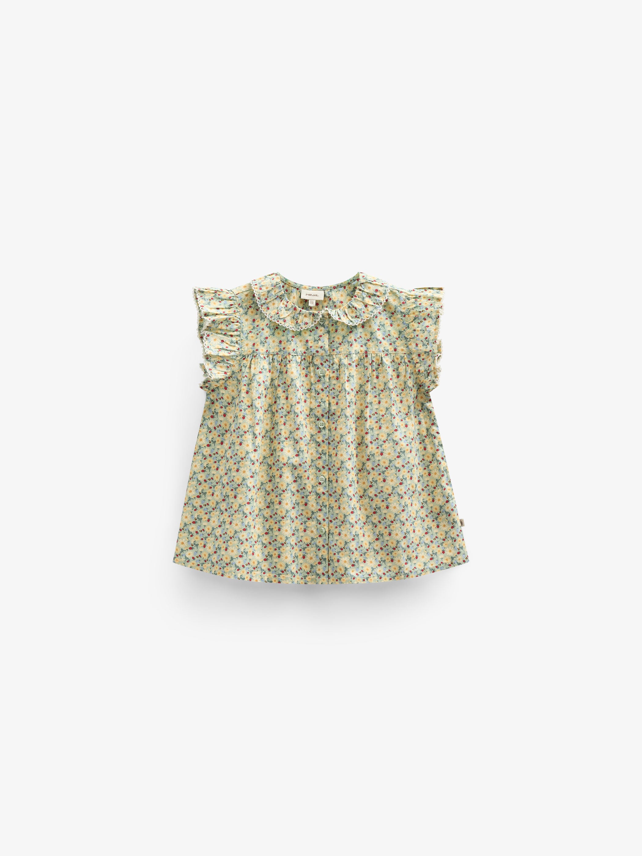 Flower Printed Poplin Frill Top - Kids - Green | 100950 Poppy