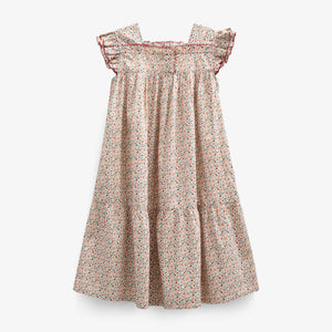 Flower Printed Poplin Dress - Kids - Rose | 100960 Poppy