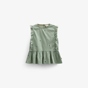 Embroidered Seersucker Top - Tween - Dusty Green | 100981 Nora