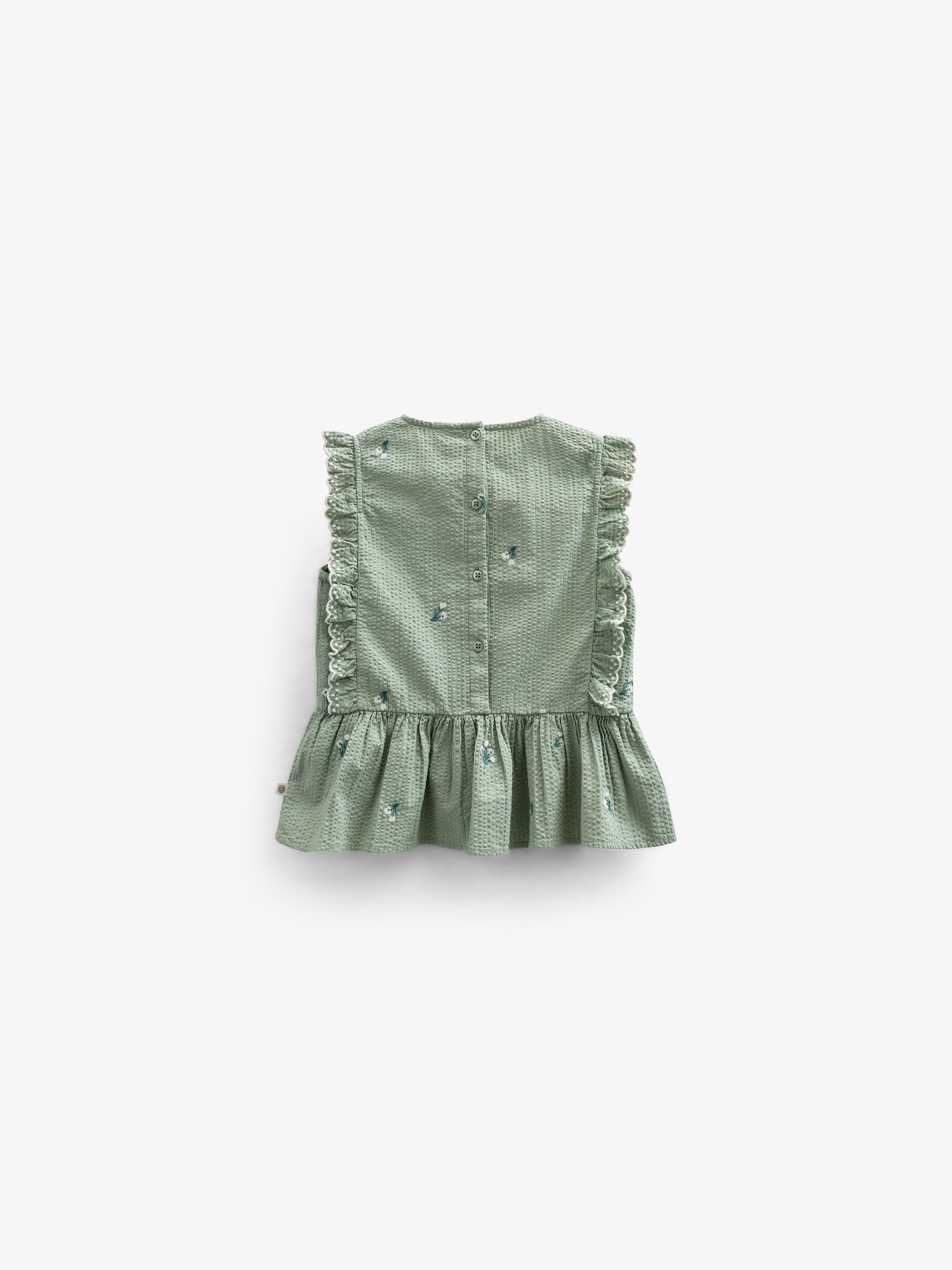 Embroidered Seersucker Top - Tween - Dusty Green | 100981 Nora