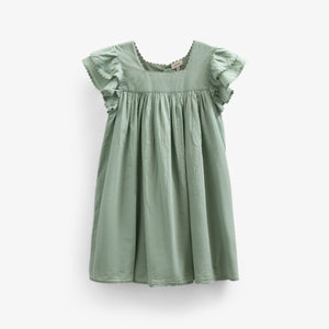 Cotton Dress with Ric Rac Frill - Tween - Dusty Green | 101066 Alma
