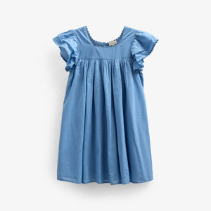 Cotton Dress with Ric Rac Frill - Kids - Dusty Blue | 101036 Alma