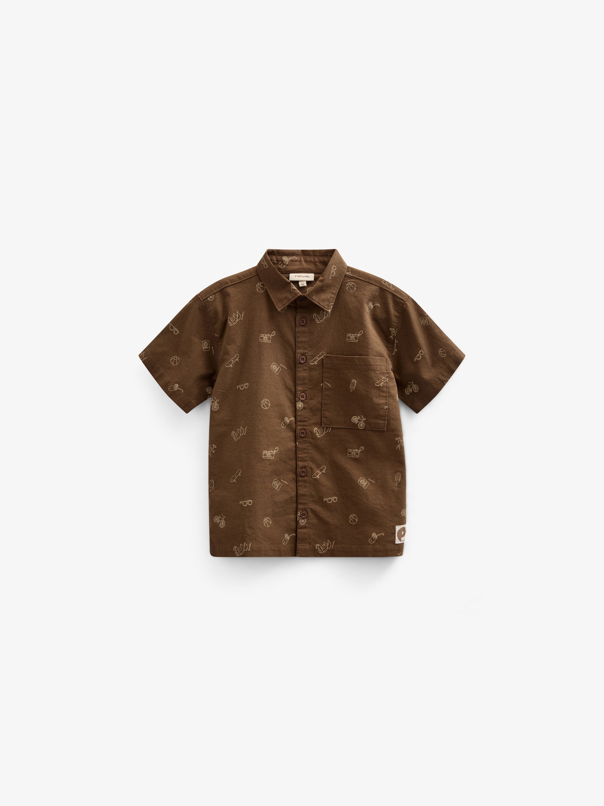 Printed Linen Mix Shirt - Tween - Dark Brown | 101168 William