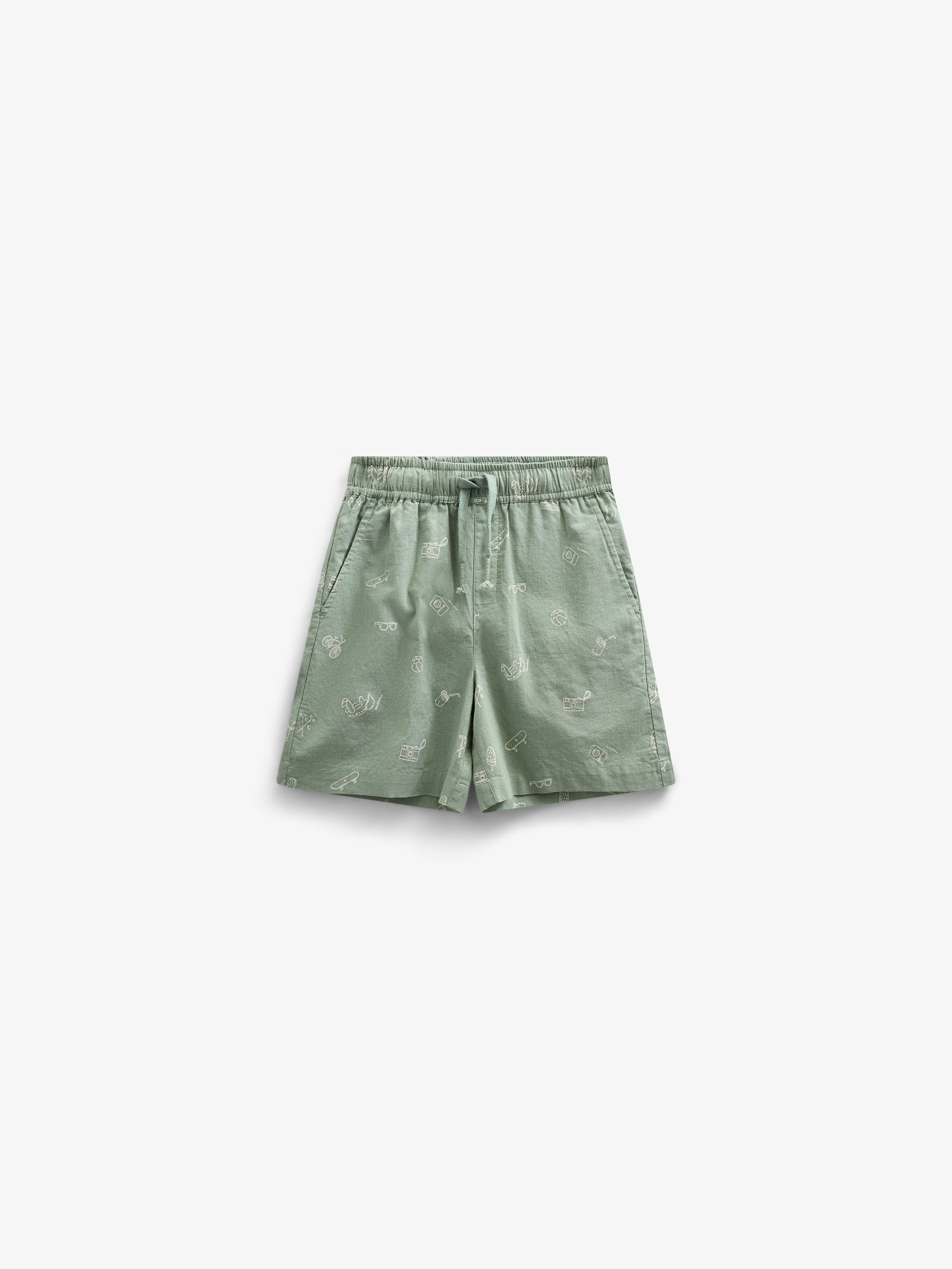 Printed Linen Mix Shorts - Tween - Dusty Green | 101170 William