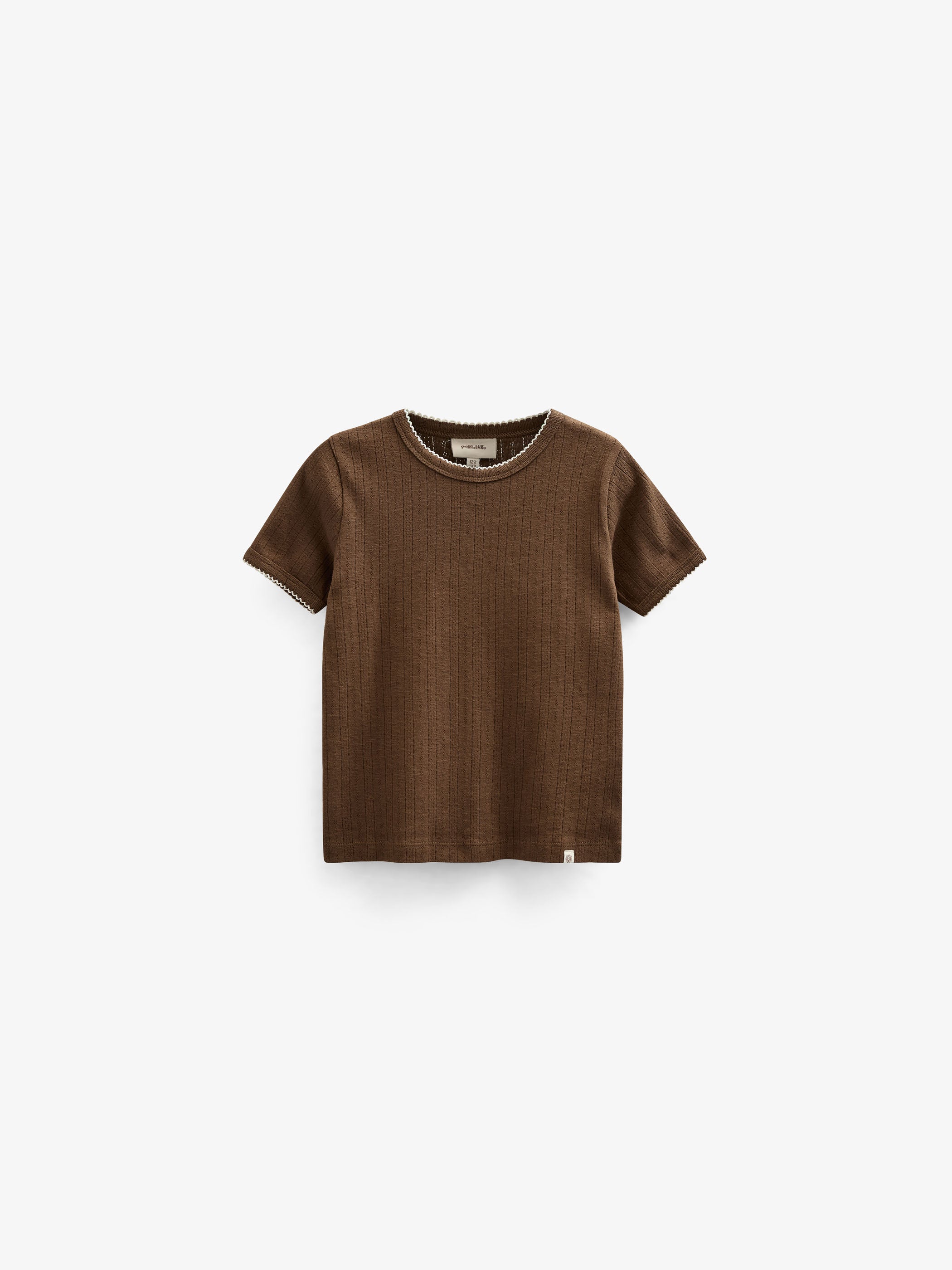 Pointelle t-shirt with contrast picot - Tween - Dark Brown | 101346 Drew