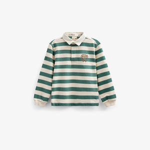 Striped Polo Sweatshirt - Tween - Tropical Green/Offwhite | 101341 Marco