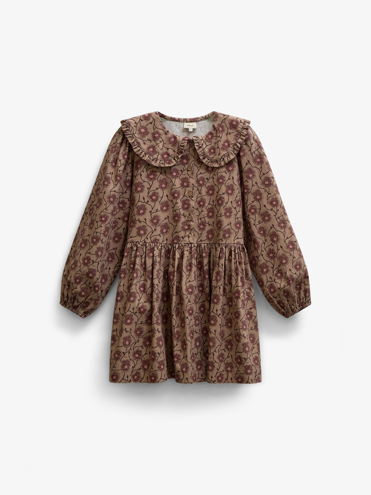 Floral Cotton Dress with Collar - Kids - Rose/Bordeaux | 101425 Nova