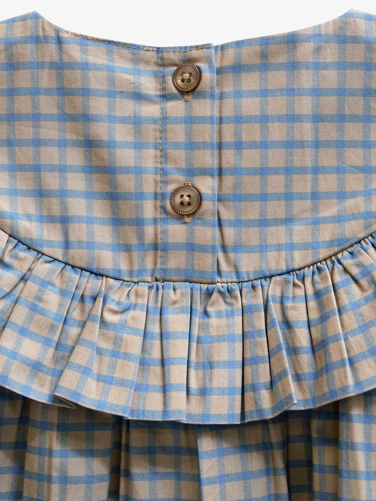 Ruffle Yoke Poplin Dress - Kids - Blue Check | 101441 Julia