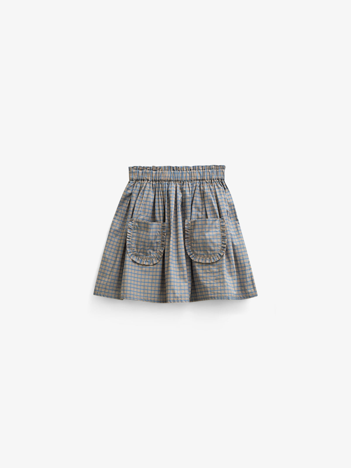 Frill Pocket Poplin Skirt - Kids - Blue Check | 101445 Julia
