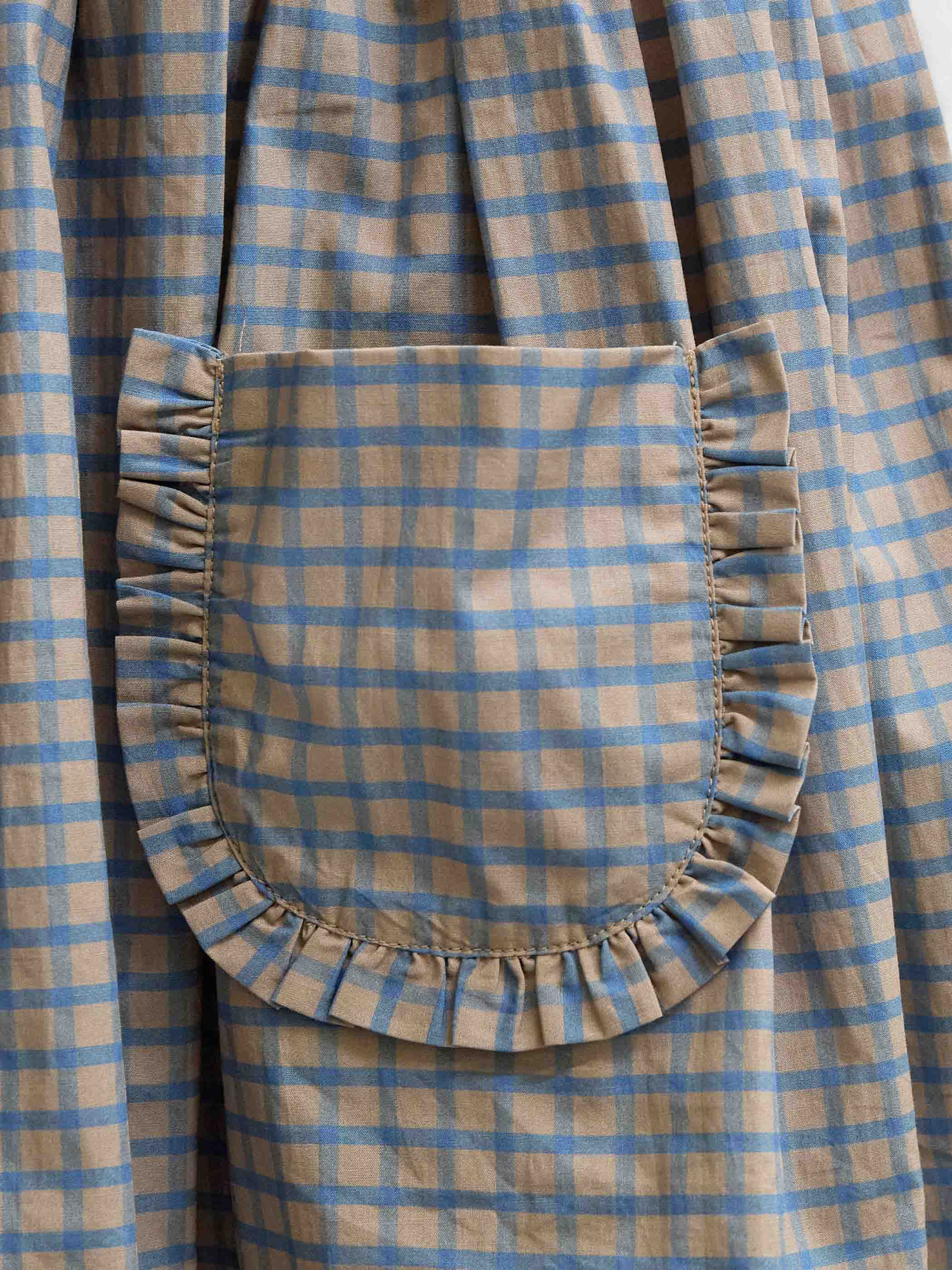 Frill Pocket Poplin Skirt - Kids - Blue Check | 101445 Julia