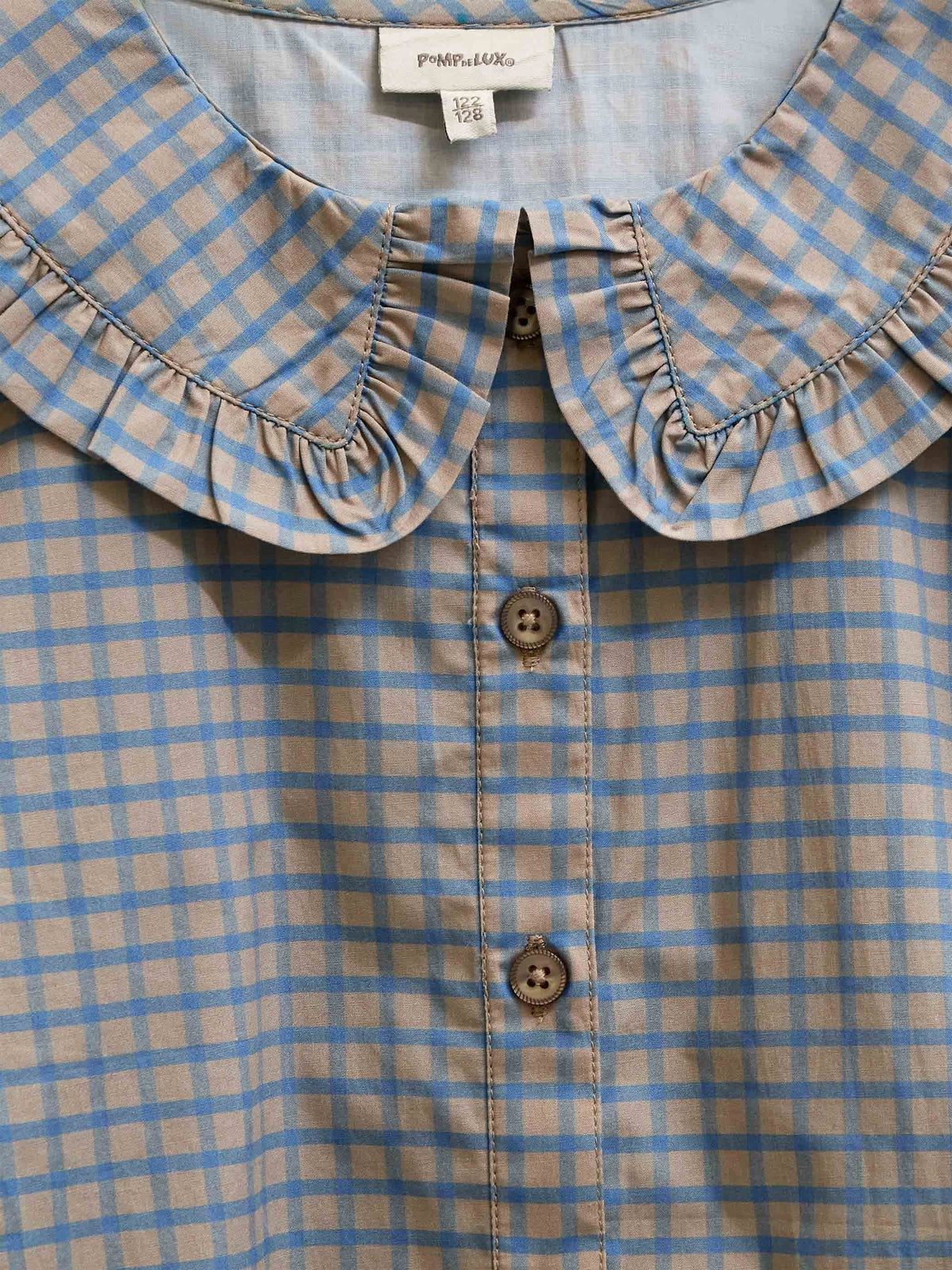 Frill Collar Poplin Blouse - Kids - Blue Check | 101451 Julia