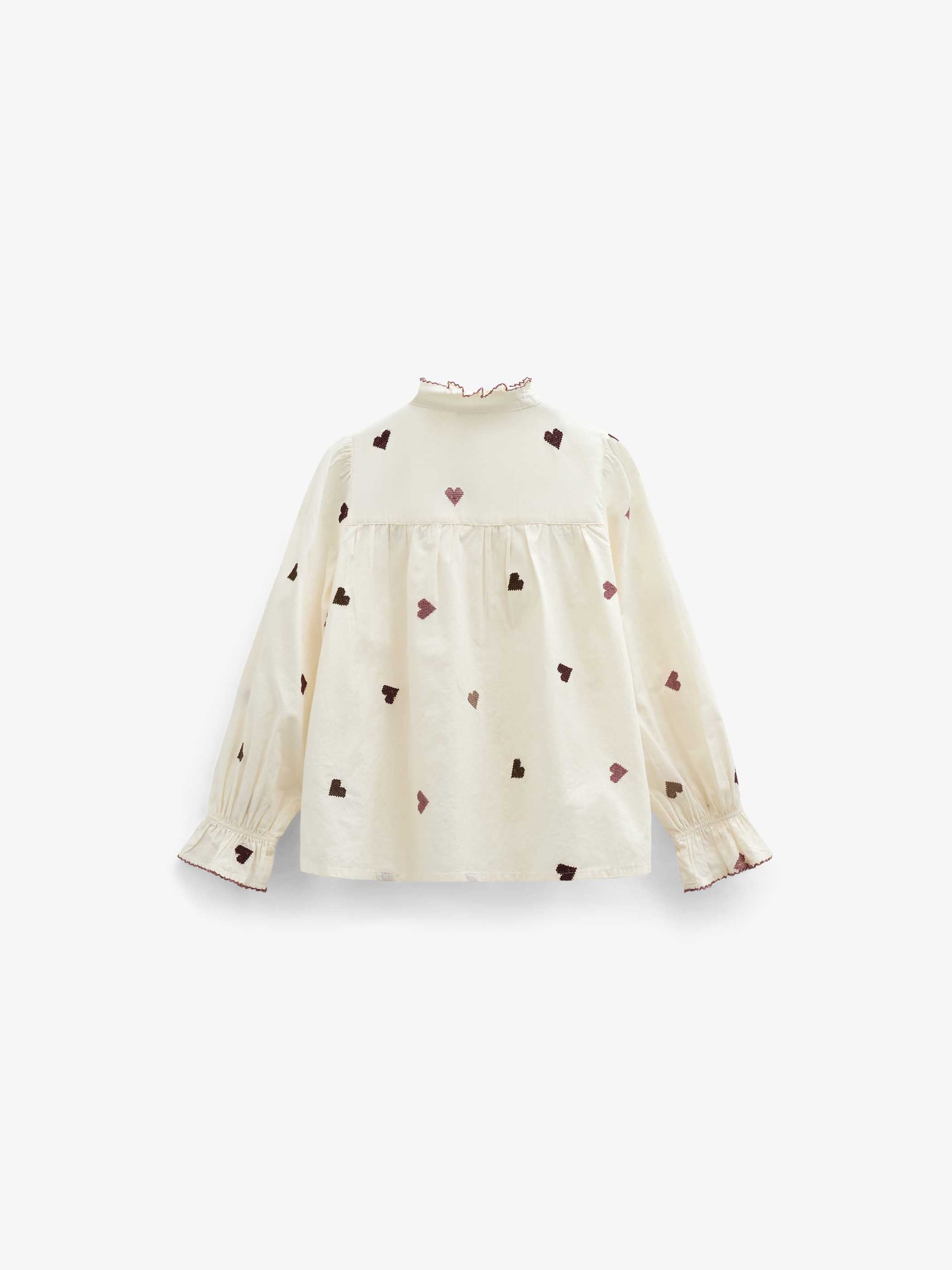 Heart Embroidered Cotton Blouse - Kids - Rose/Bordeaux | 101457 Elina