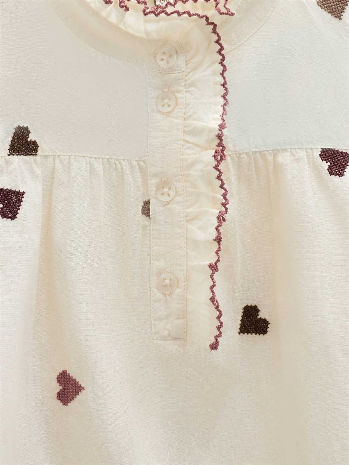 Heart Embroidered Cotton Blouse - Kids - Rose/Bordeaux | 101457 Elina