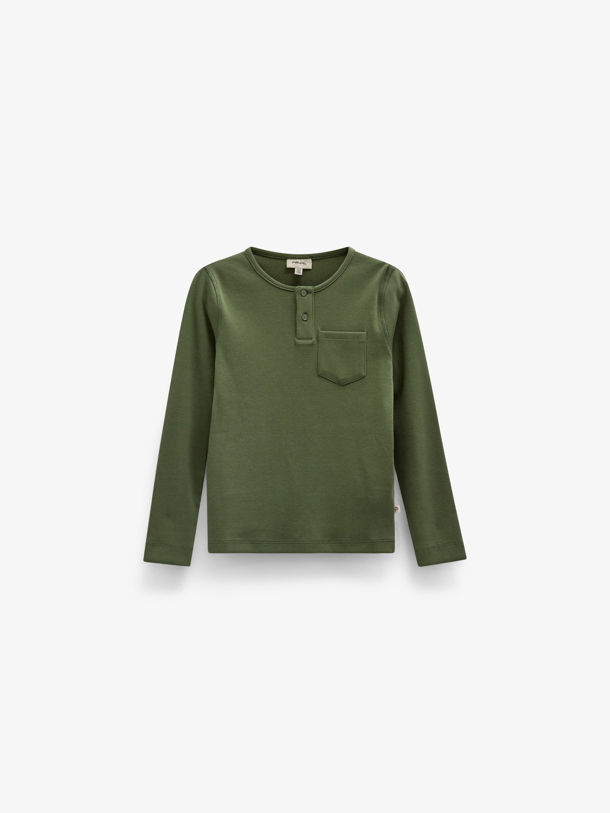 Ribbed Long-Sleeve Henley T-Shirt - Kids - Moss Green | 101593 Conrad