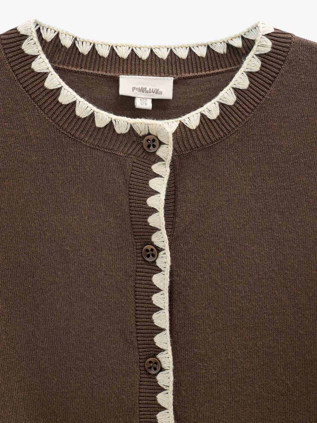 Contrast Stitch Cardigan - Tween - Brown/Offwhite | 101633 Lia