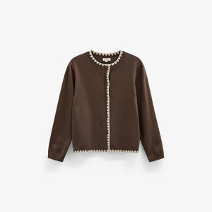 Contrast Stitch Cardigan - Tween - Brown/Offwhite | 101633 Lia
