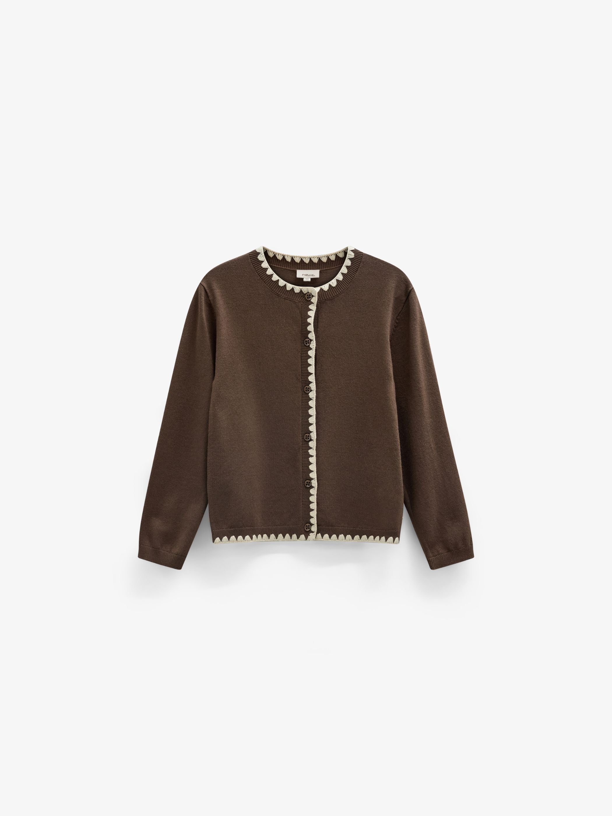 Contrast Stitch Cardigan - Tween - Brown/Offwhite | 101633 Lia