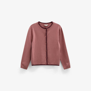 Contrast Stitch Cardigan - Kids - Dusty Rose/Bordeaux | 101634 Lia