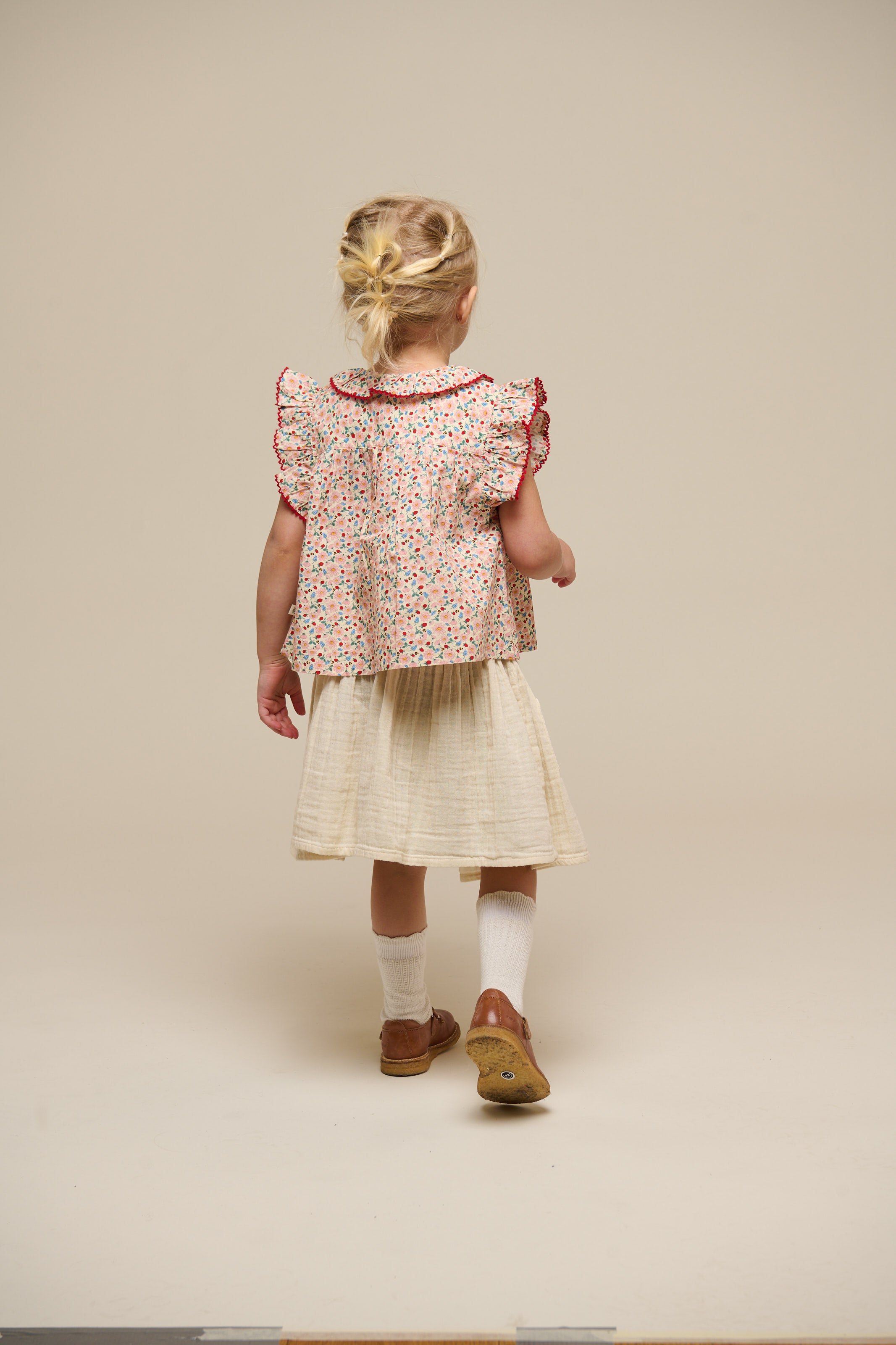 Flower Printed Poplin Frill Top - Kids - Rose | 100948 Poppy