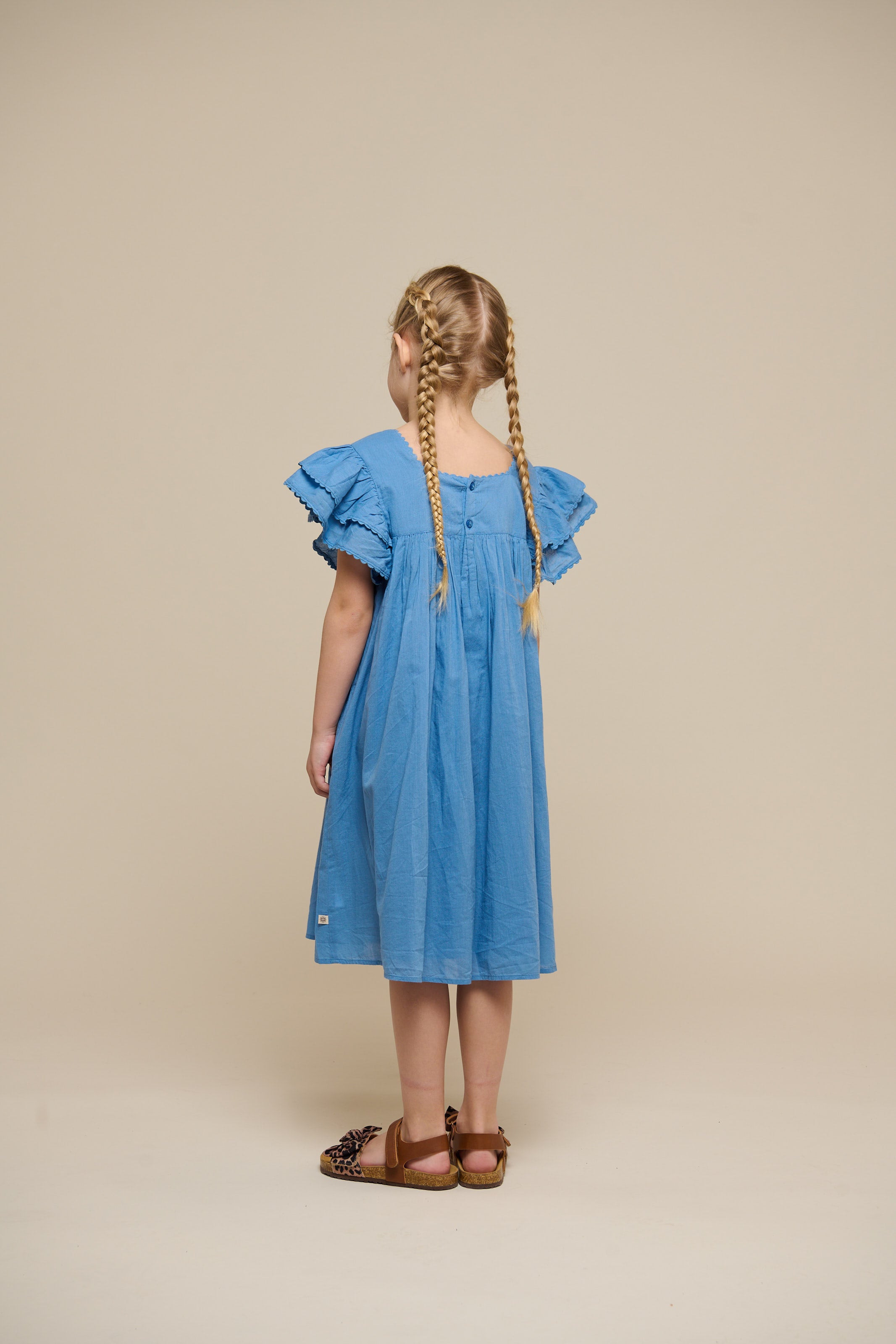 Cotton Dress with Ric Rac Frill - Tween - Dusty Blue | 101067 Alma