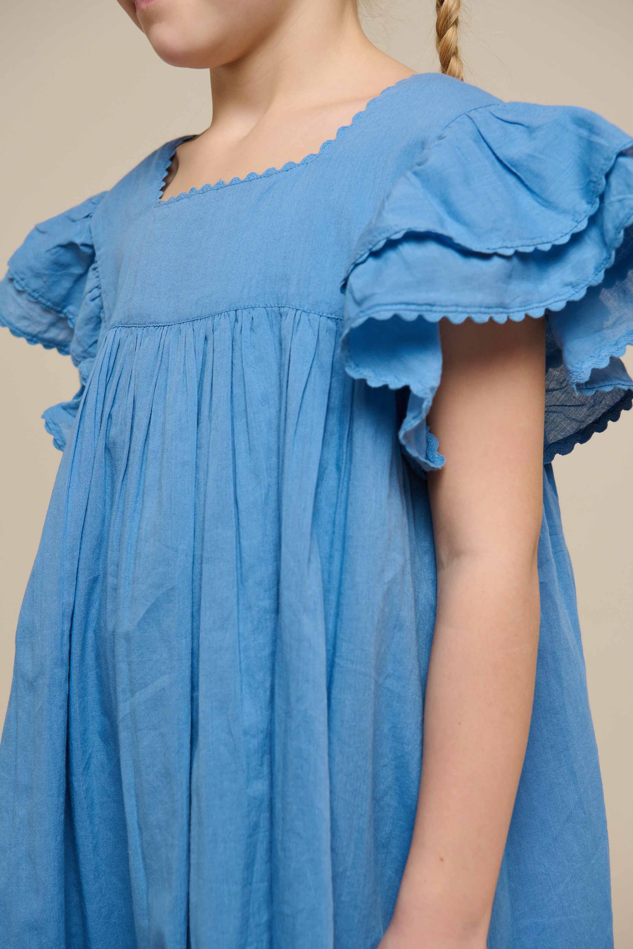 Cotton Dress with Ric Rac Frill - Tween - Dusty Blue | 101067 Alma