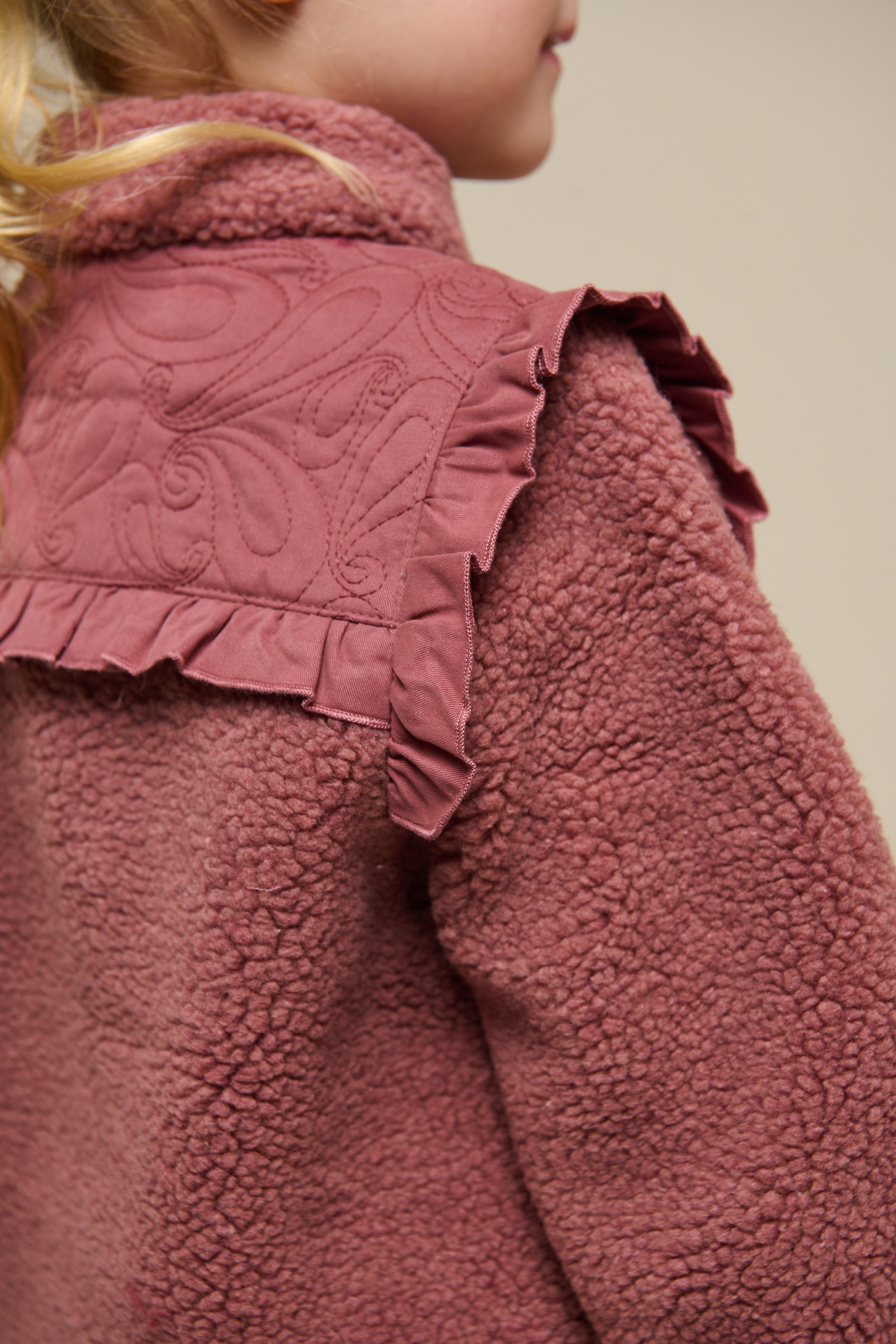 Pile Zip Jacket with Frills - Kids - Old Rose | 100636 Madison
