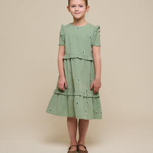 Embroidered Seersucker Dress - Tween - Dusty Green | 100977 Nora