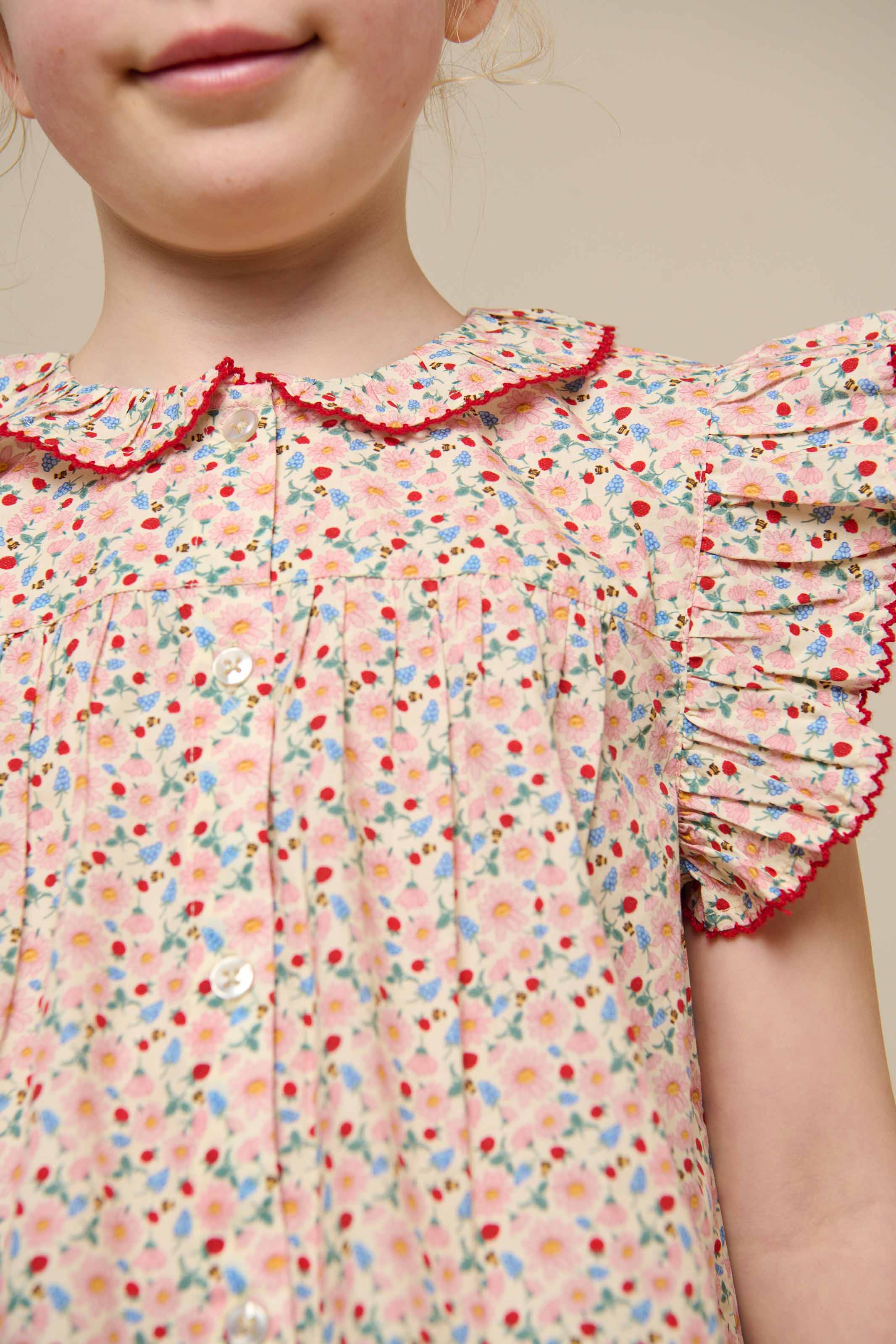 Flower Printed Poplin Frill Top - Tween - Rose | 100949 Poppy