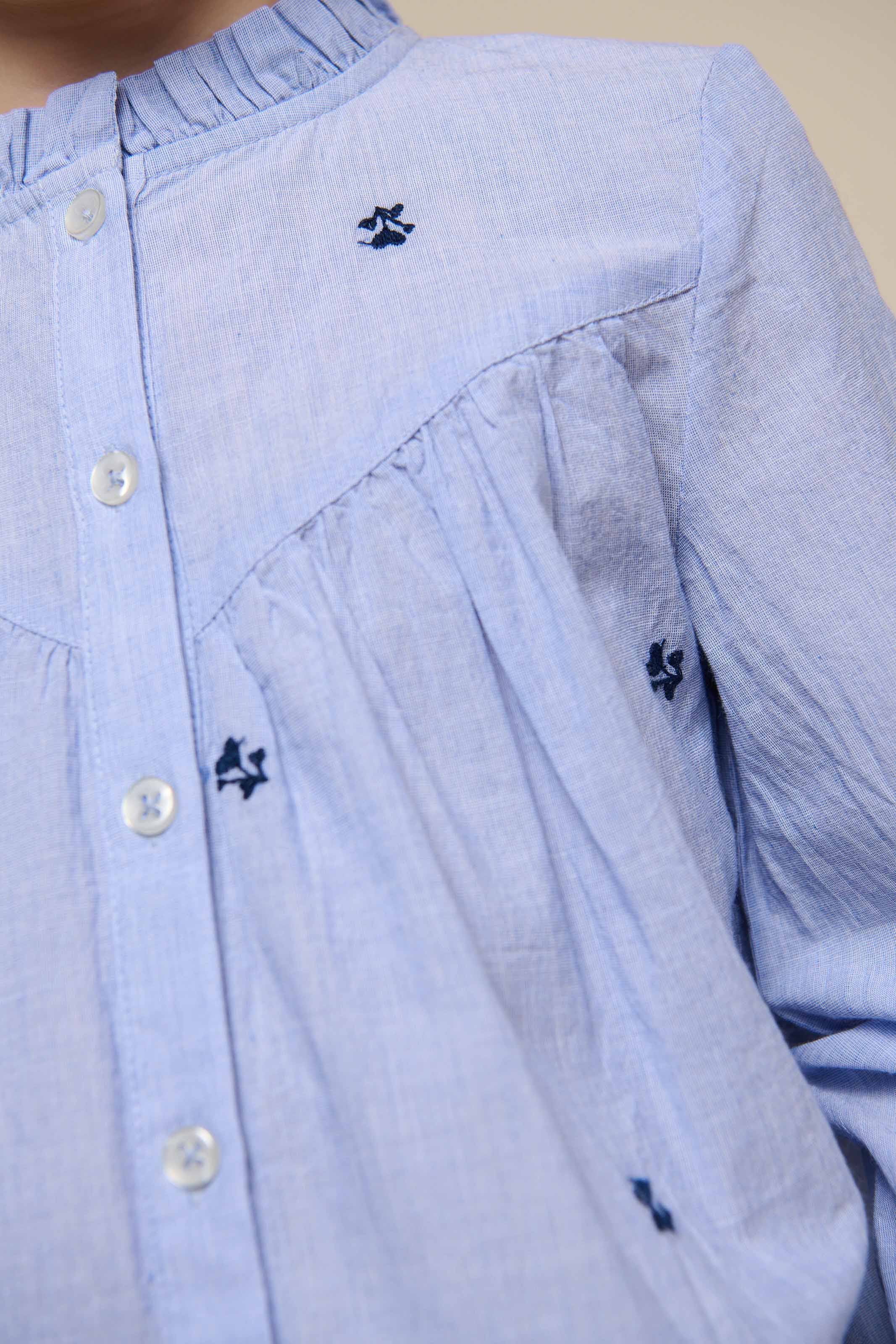Embroidered Chambrey Shirt - Tween - Light Blue | 101091 Rose