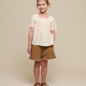 Embroidered Seersucker Shorts - Tween - Coconut | 100987 Nora