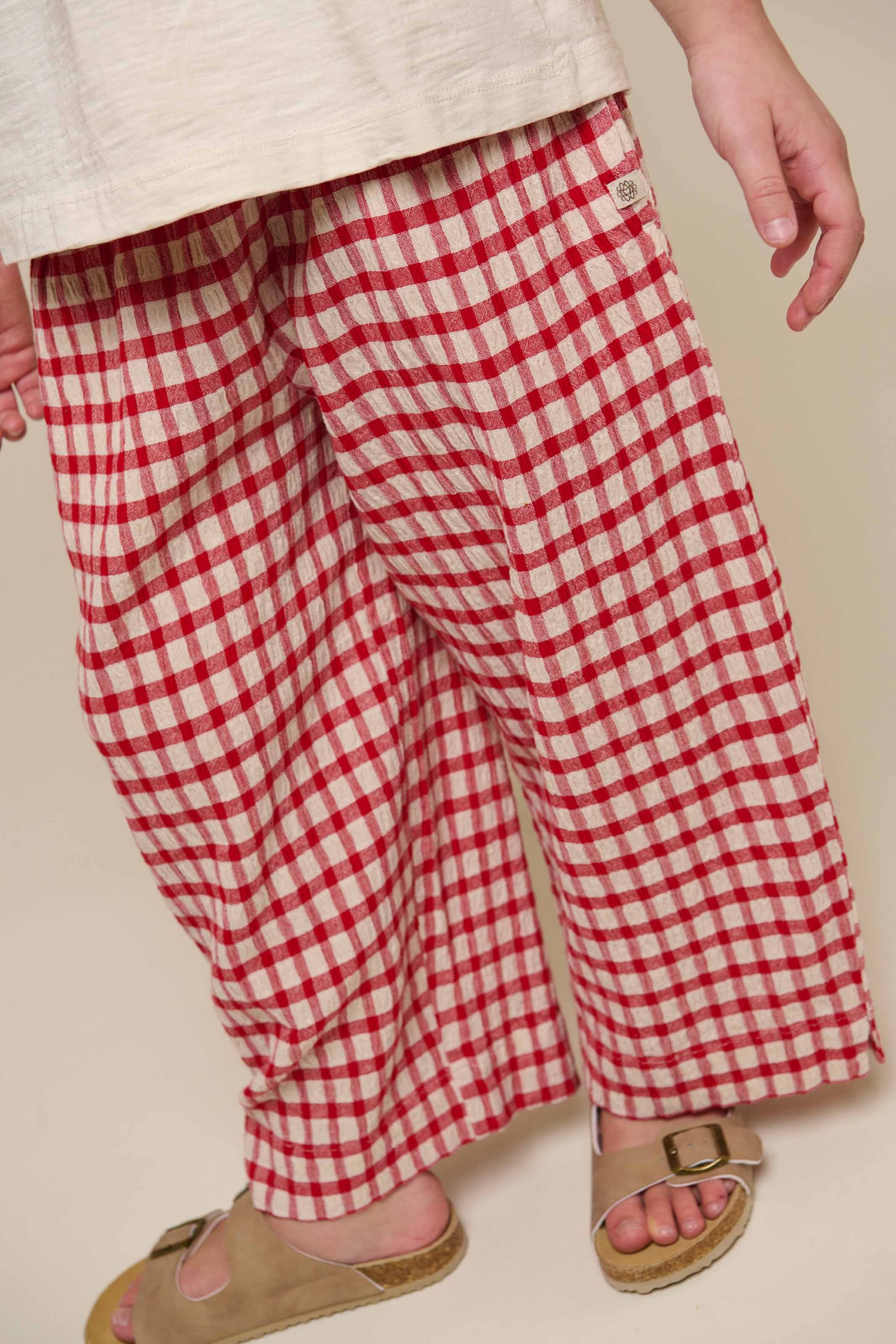 Checked Cotton Trousers - Tween - Cherry Red | 100907 Bonnie