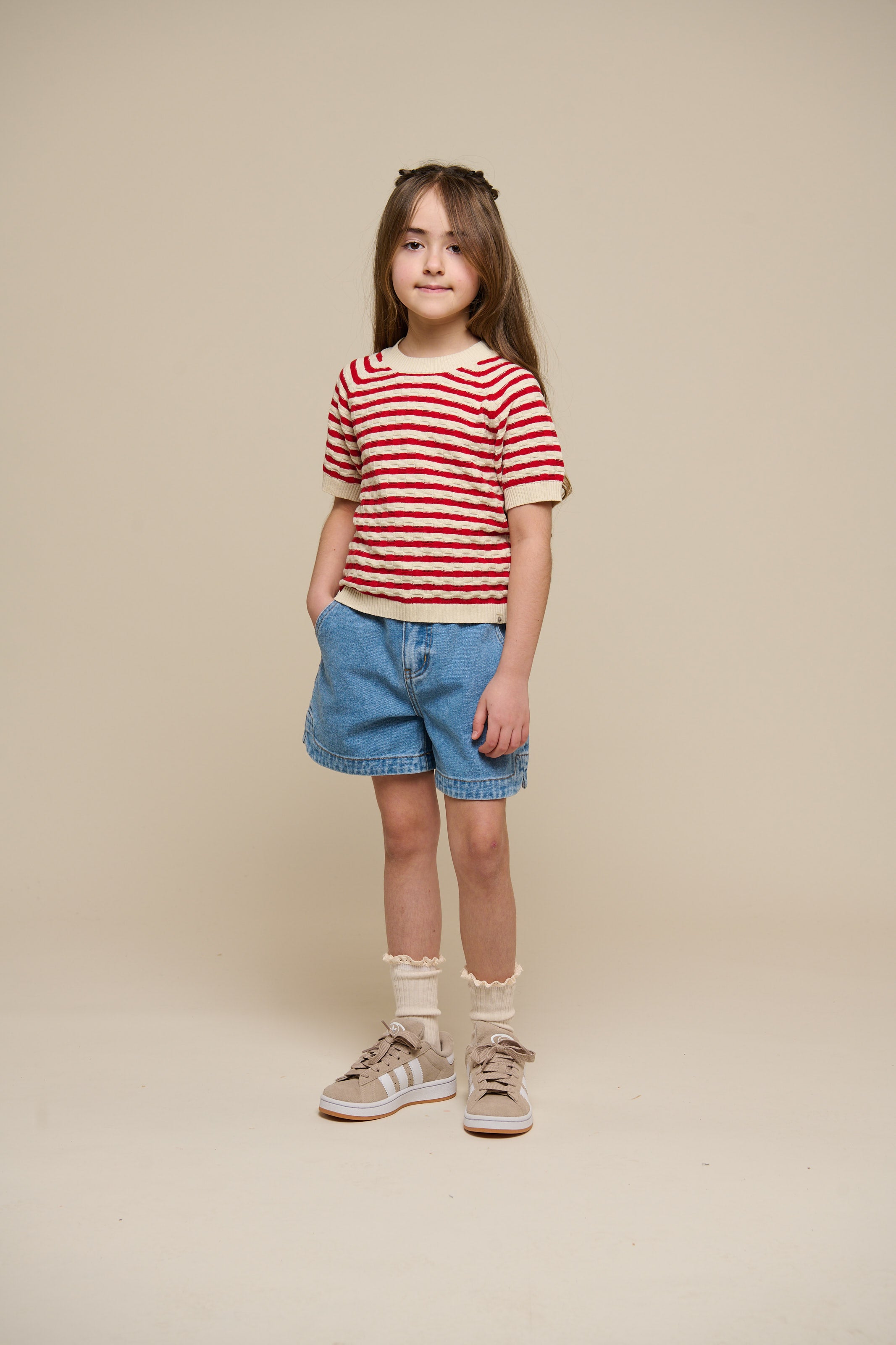 Striped Short Sleeve Cotton Knit - Tween - Cherry Red Stripe | 101240 Martha