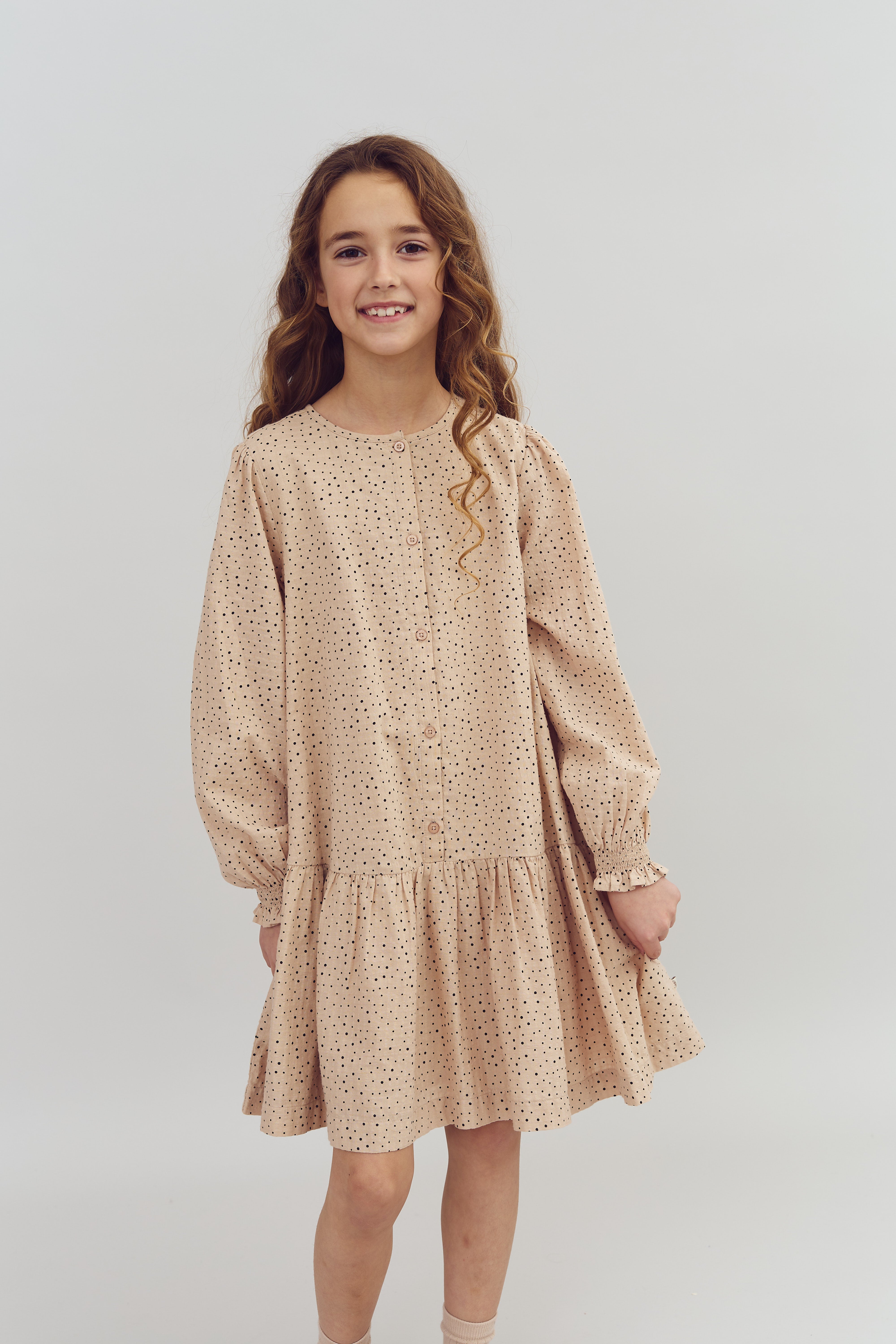 Cotton Dress w. Micro Dots - Tween - Moonlight