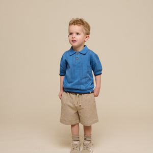 Blue knitted Polo - Kids - Dusty Blue | 101243 Dylan