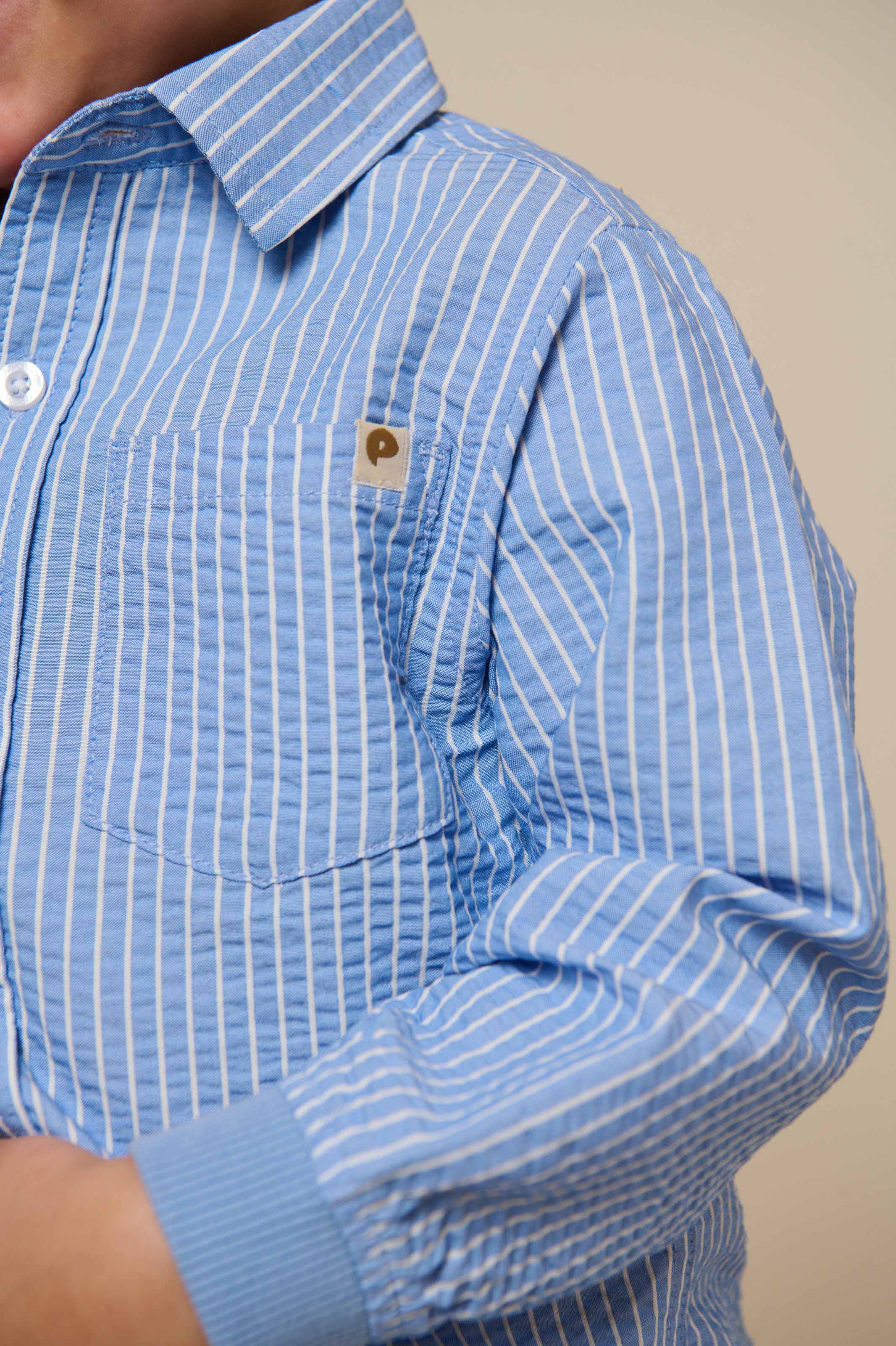 Striped Seersucker Shirt with Rib Cuff - Kids - Blue Stripe | 101348 Patrick