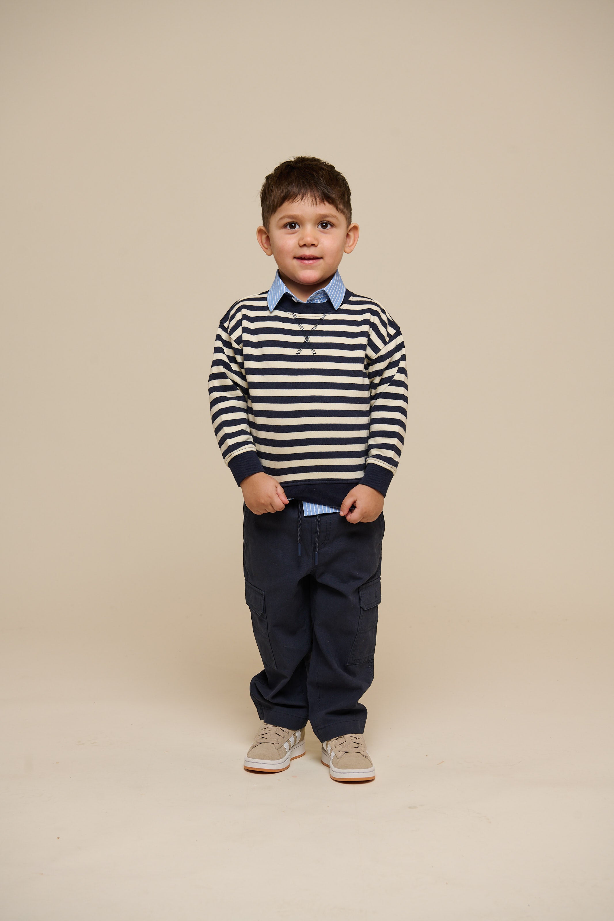 Striped Crewneck Sweatshirt - Kids - Navy Stripe | 101344 Cole