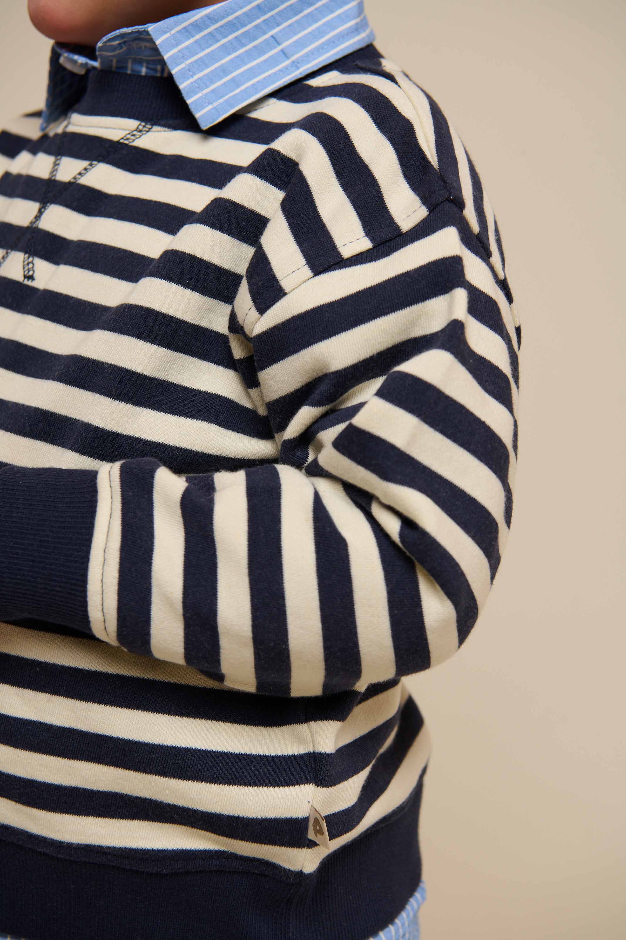 Striped Crewneck Sweatshirt - Kids - Navy Stripe | 101344 Cole