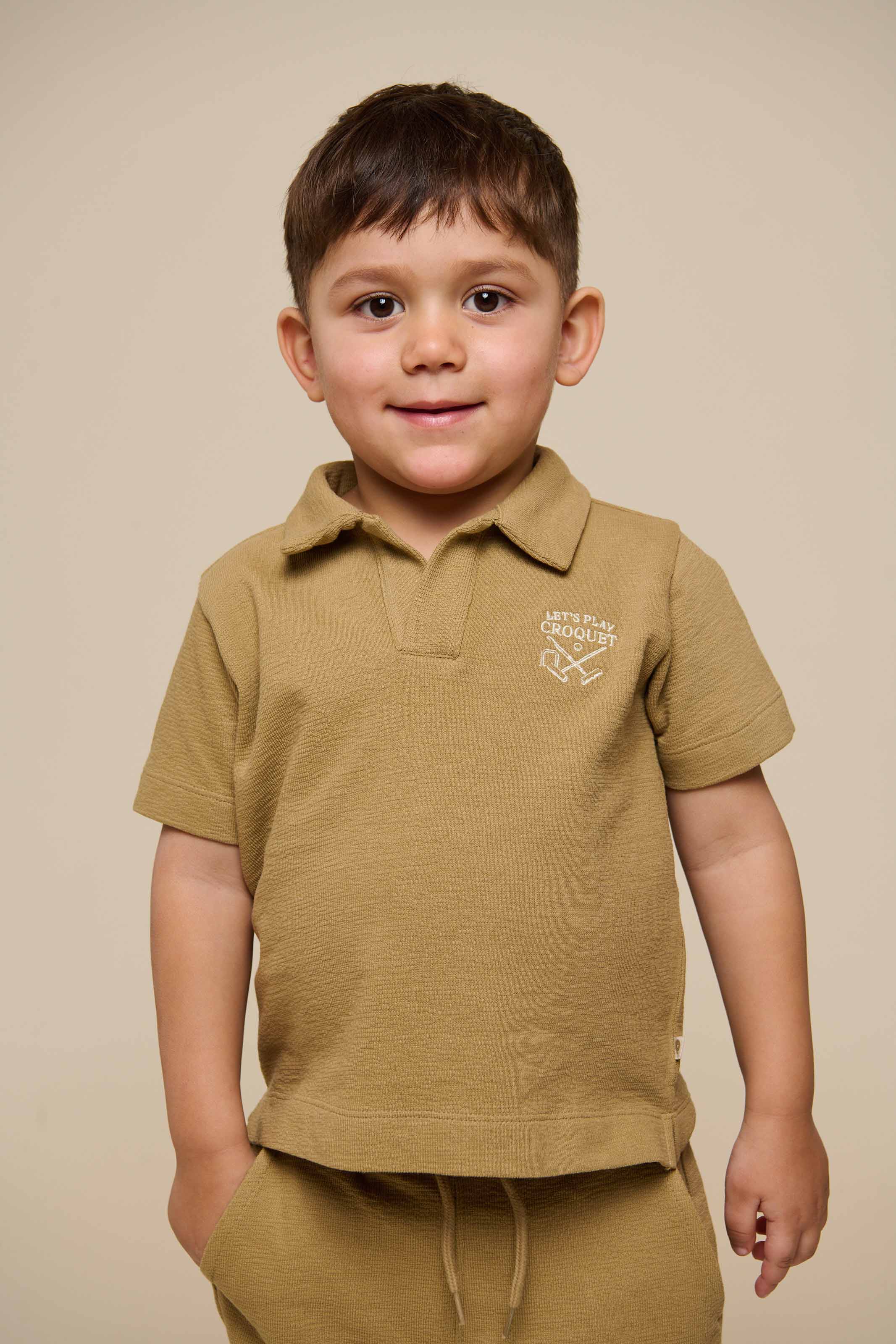 Textured Jersey Polo T-shirt - Kids - Khaki | 101217 Sonny