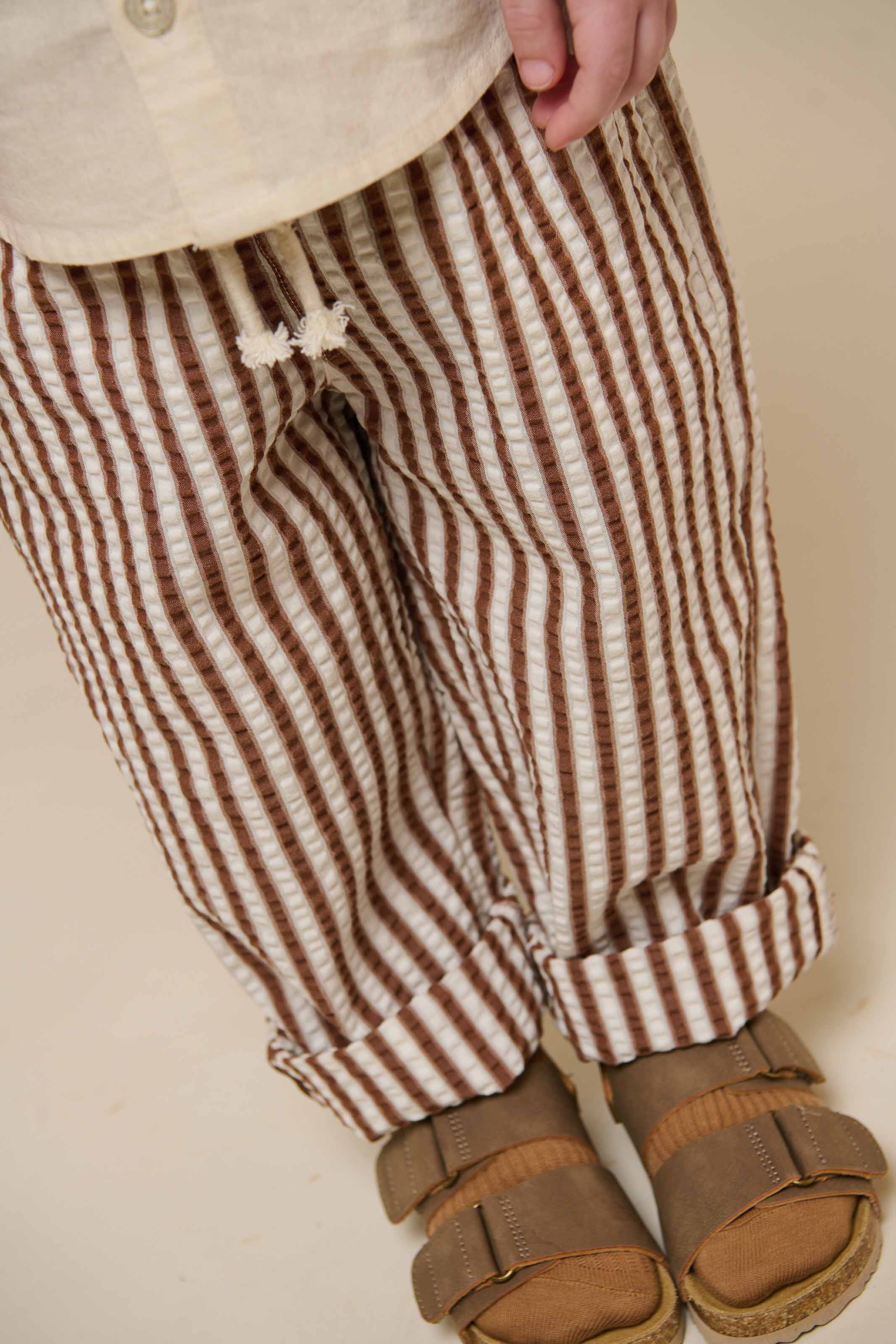 Striped Seersucker Trousers - Kids - Brown | 101189 Frank
