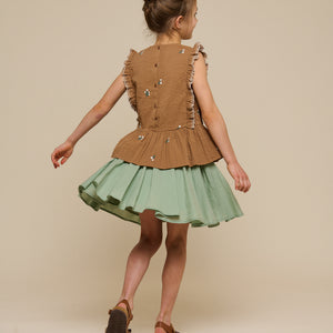 Cotton Skirt with Ric Rac Frill - Tween - Dusty Green | 101069 Alma