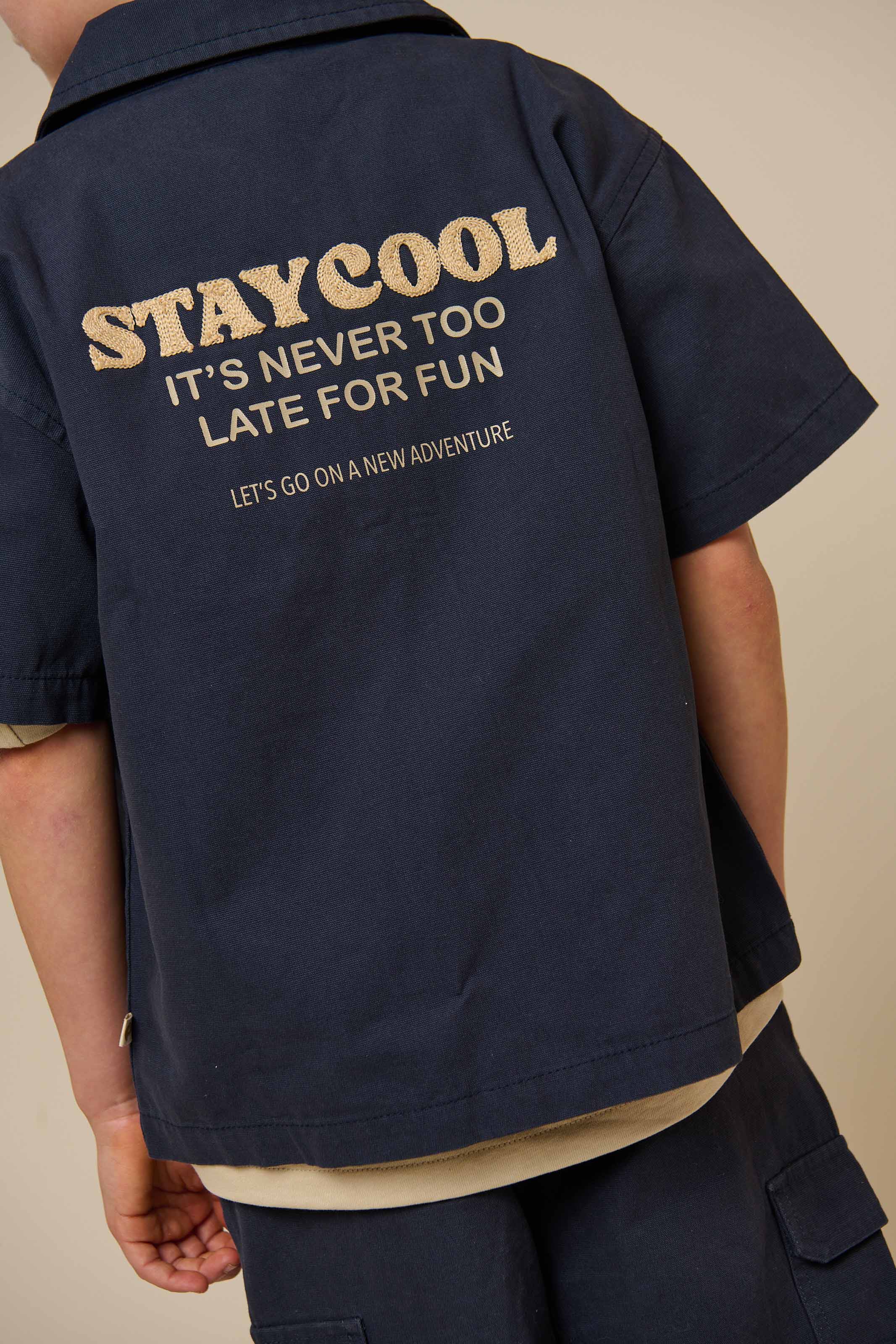 Canvas Shirt Jacket with Zipper - Kids - Navy | 101126 Isack