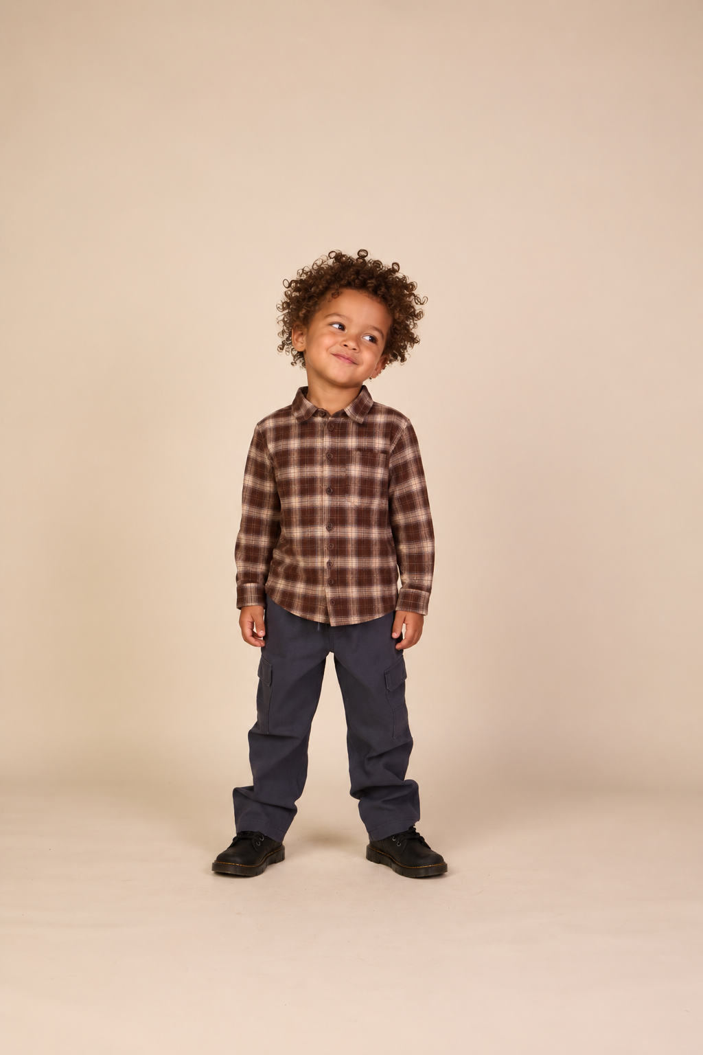 Checked Flannel Shirt - Kids - Brown/Navy | 101651 Edwin