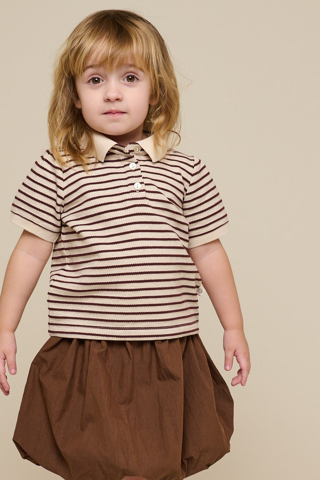 Striped Jersey Polo - Kids - Brown | 101004 Emmie
